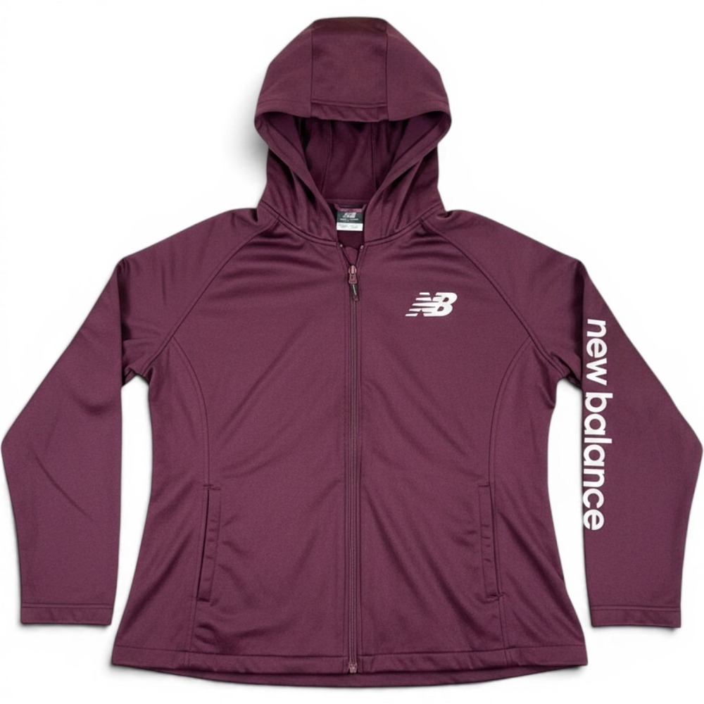 New Balance Womens XL Burgundy Full Zip Hoodie Performance Logo Sleeve Jacket